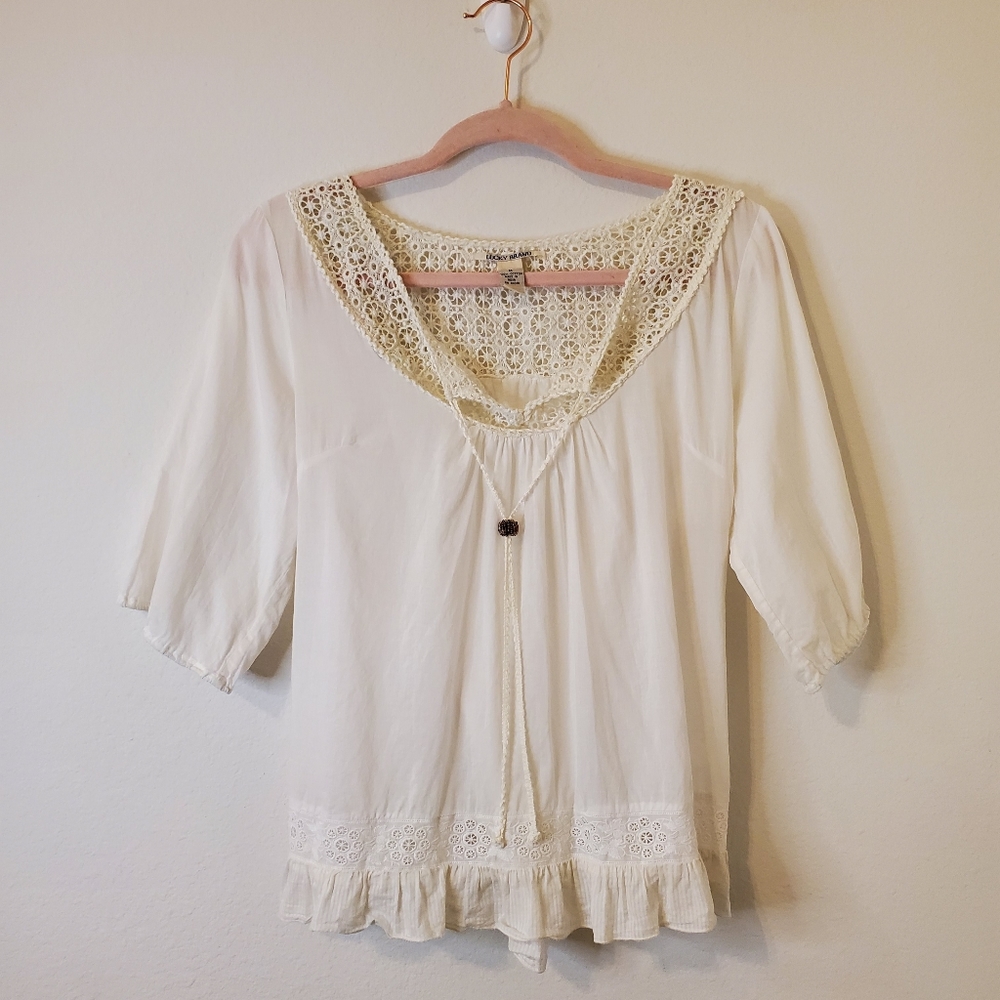 Lucky Brand Crocheted and Cotton Boho Blouse Women's Size Medium